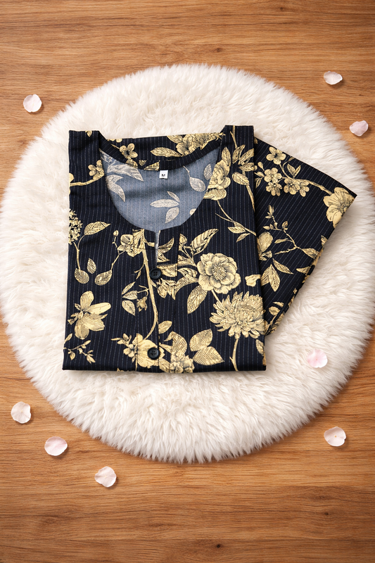 Midnight Bloom – Black 2PC Printed Suit